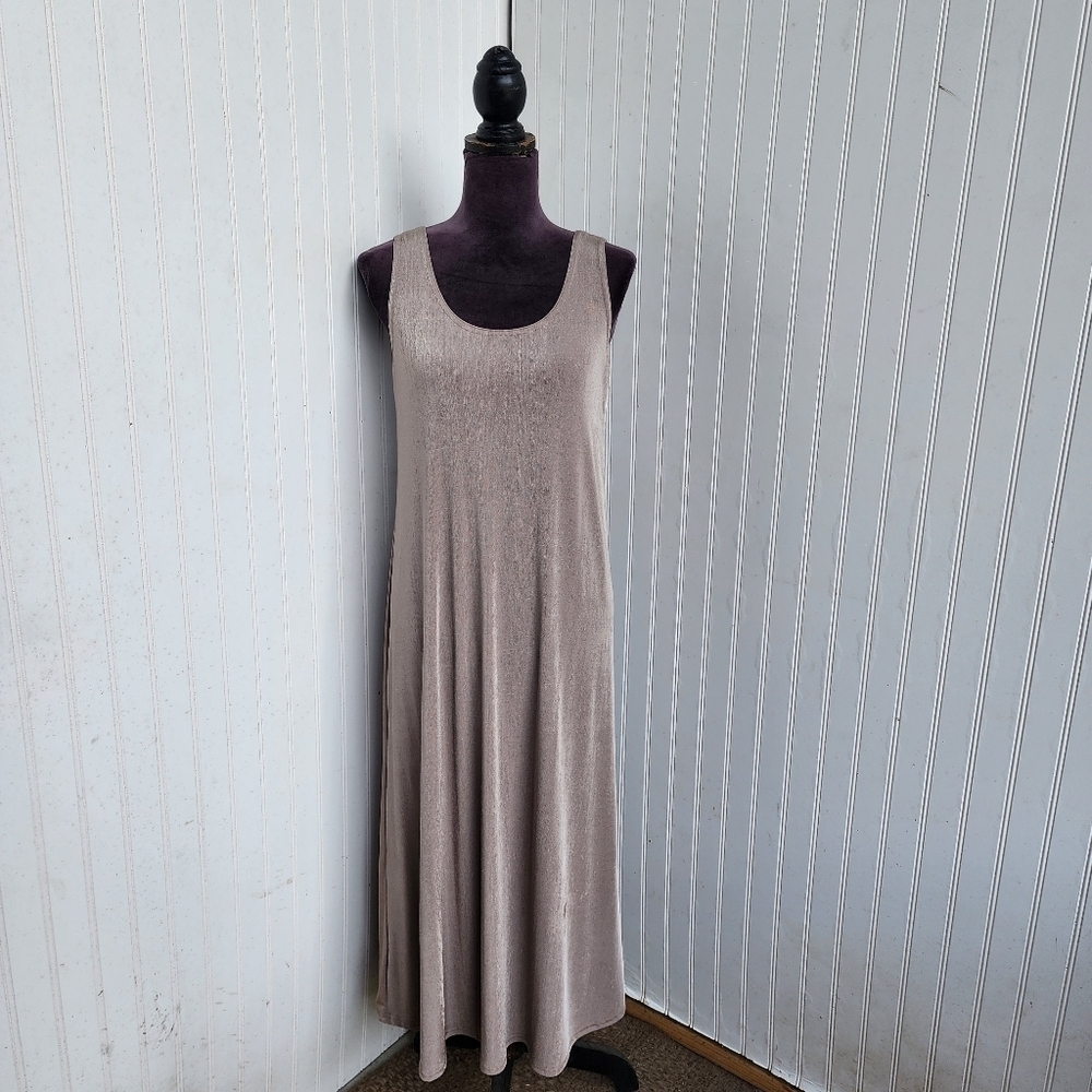 JOSTAR DRESS Beige Liquid Knit Slinky Tank Maxi Dress POLY SPANDEX KNIT Sz S